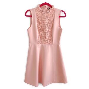 ZARA Woman Lace Sleeveless Mini Floral Fit & Flare Ruffle Dress Blush Pink M